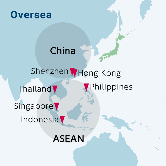 World map showing the base of EMORI & CO.,LTD. (Oversea)