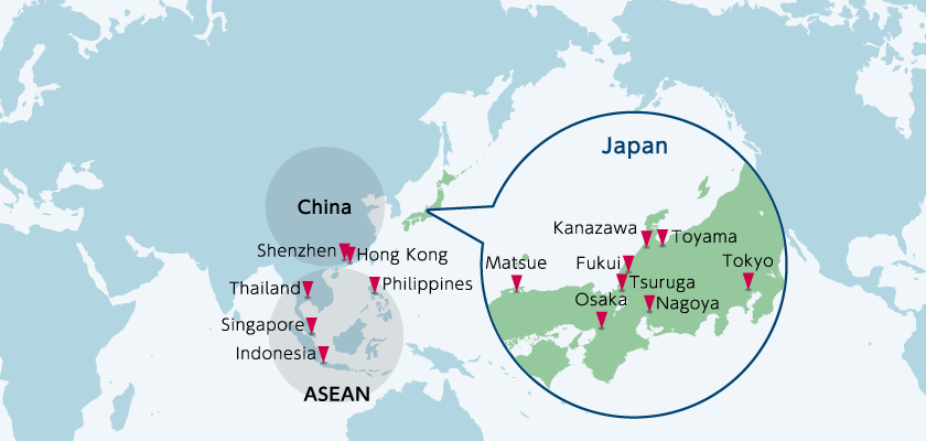 World map showing the base of EMORI & CO.,LTD.